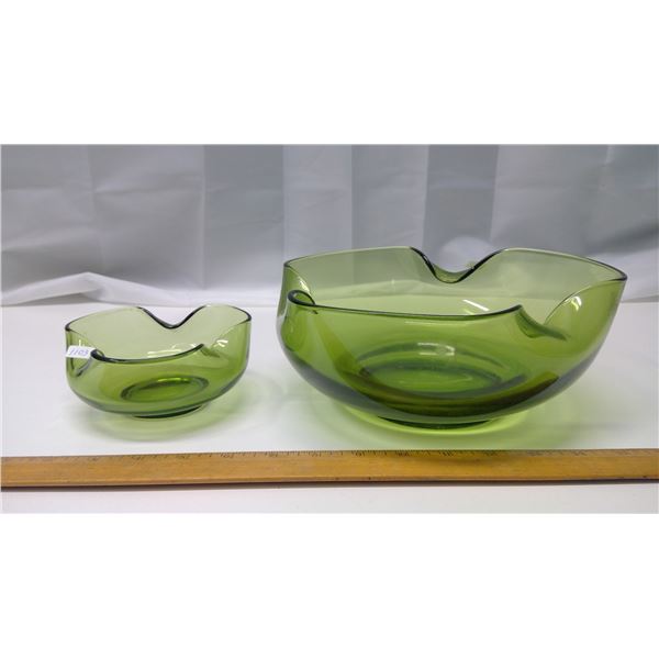 Small and Large Green Stained Glass Bowls