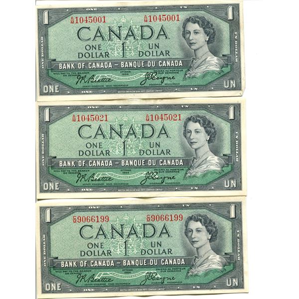 Lot of 3 1954 Canadian $1 Bills