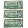 Image 1 : Lot of 3 1954 Canadian $1 Bills