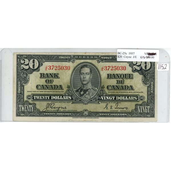 1937 - $20 King George Bill VF+ Cond.