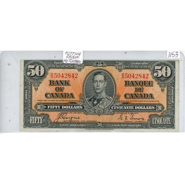 1937 - $50 King George Bill VF+ Cond.