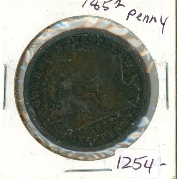 1852 ONE PENNY QUEBEC BANK TOKEN