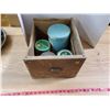Image 1 : WOODEN DRAWER W/ 3 TOBACCO TINS AND OTHER TIN