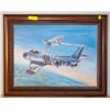 Image 1 : ORIGINAL OIL ON BOARD FIGHTER JET PAINTING 1950S