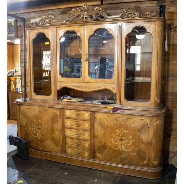 LARGE ORNATE 1800S 2 PIECE HUTCH WITH LIGHTS