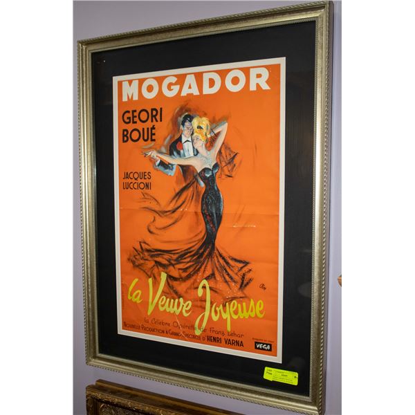 VINTAGE CABARET POSTER FRAMED LA VEUVE JOYEUSE