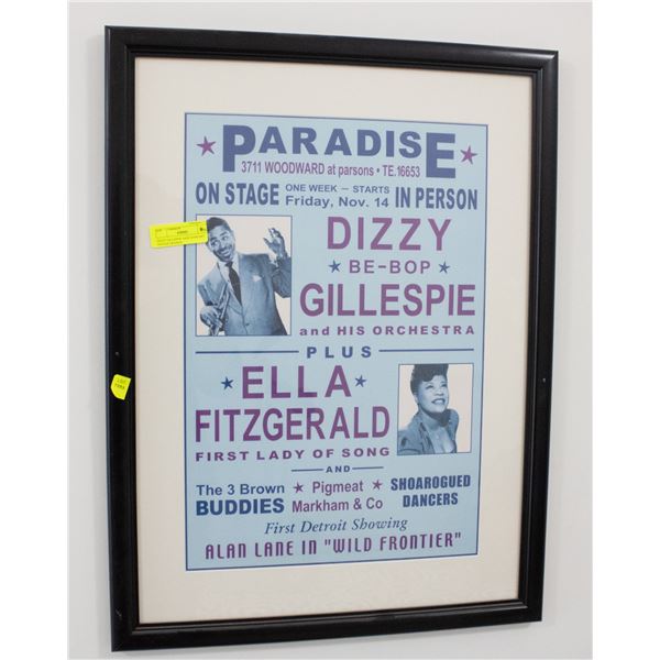 DIZZY GILLESPIE JAZZ CONCERT POSTER FRAMED