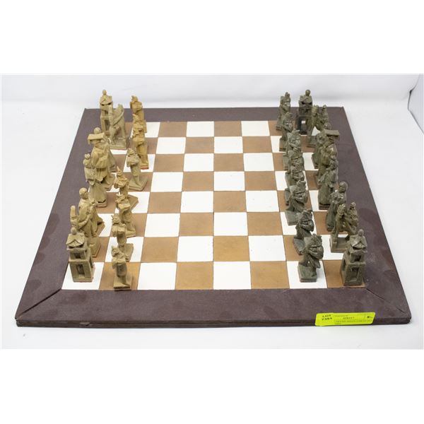 FINELY CARVED ASIAN CHESS SET WITH BOARD