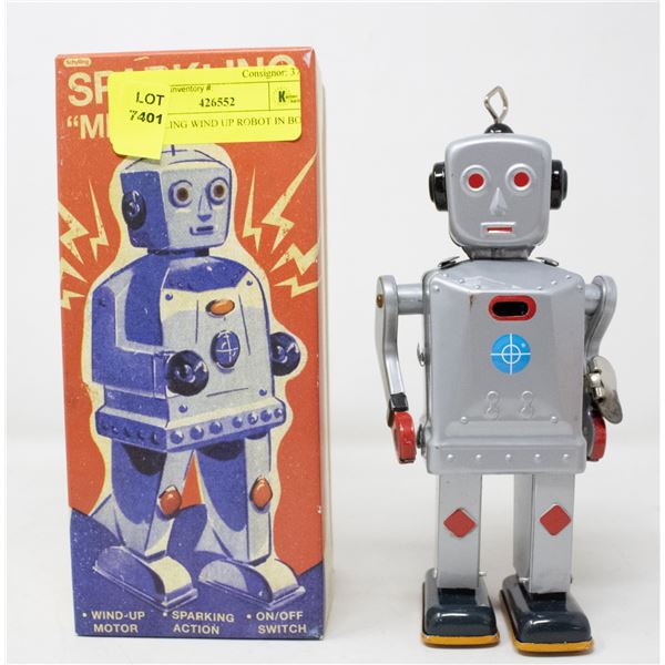 SPARKLING WIND UP ROBOT IN BOX