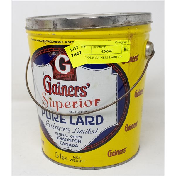 ANTIQUE GAINERS LARD TIN