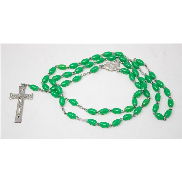 GREEN BEADED ROSARY NECKLACE