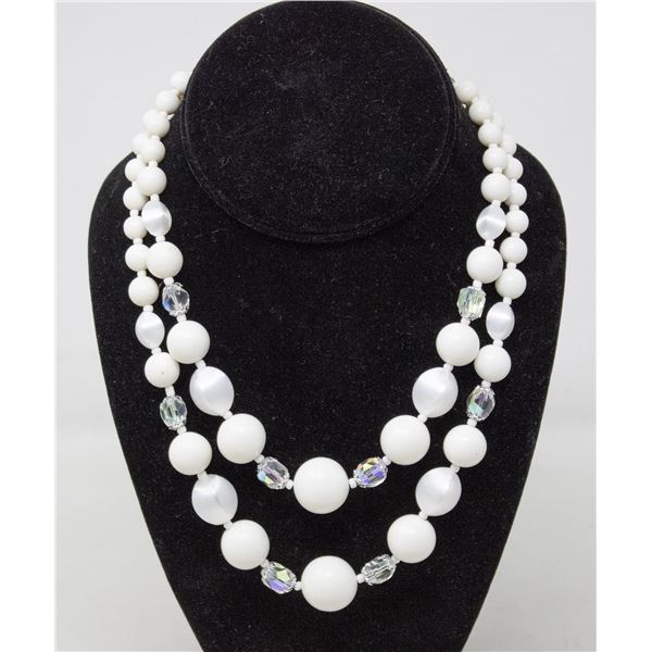 DOUBLE STRAND WHITE BEADED NECKLACE