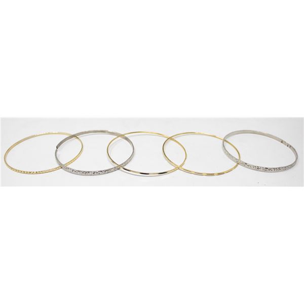 FIVE METAL BANGLE BRACELETS