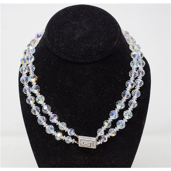 IRIDESCENT CRYSTAL NECKLACE W FANCY CLASP