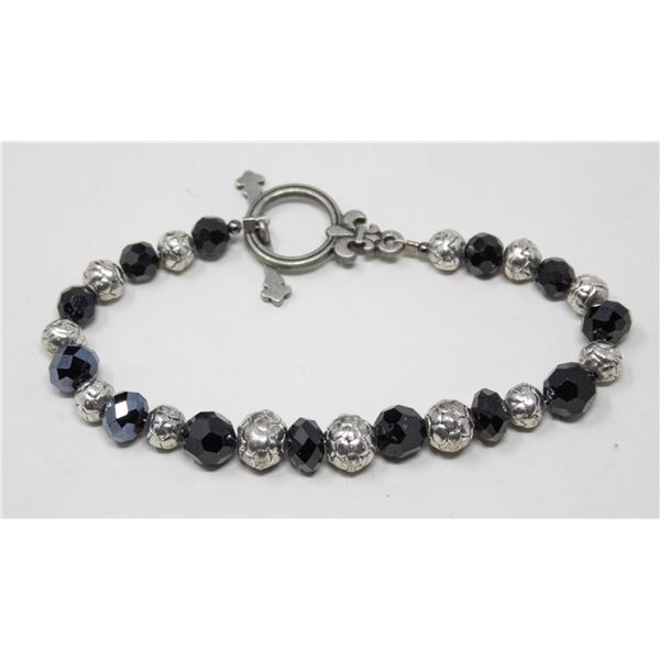 BLACK CRYSTAL AND SILVER BEADED BRACELET