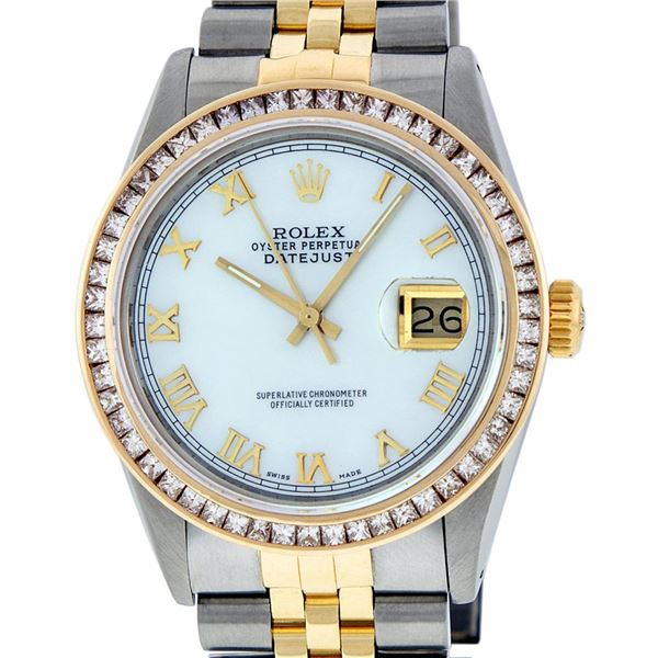 Rolex Mens 2 Tone MOP Princess Cut Datejust Wristwatch