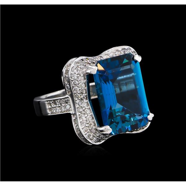 14KT White Gold 16.86 ctw Blue Topaz and Diamond Ring