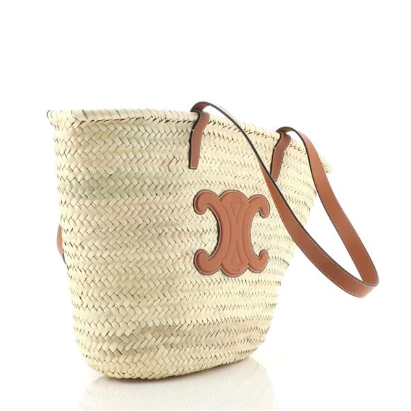 Celine Triomphe Basket Shoulder Bag Raffia with Leather Large Neutral