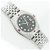 Image 3 : Rolex Mens Stainless Steel Black Diamond & Ruby 36MM Datejust