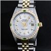 Rolex Mens 2 Tone Silver & Emerald Diamond 36 Datejust Wristwatch