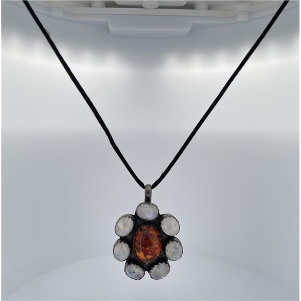 Sterling Silver Moonstone Amber Necklace