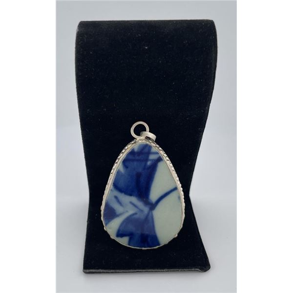 Chinese Porcelain Shard Sterling Silver Pendant