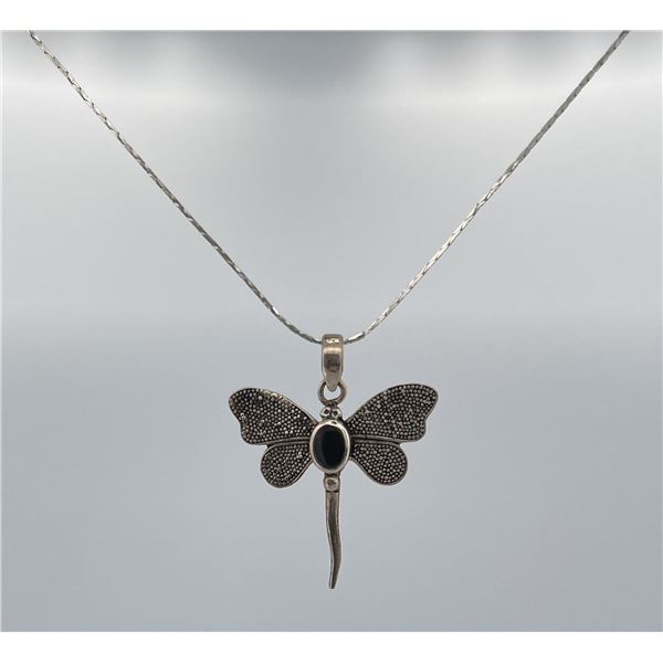 Sterling Silver Jet Dragonfly Necklace