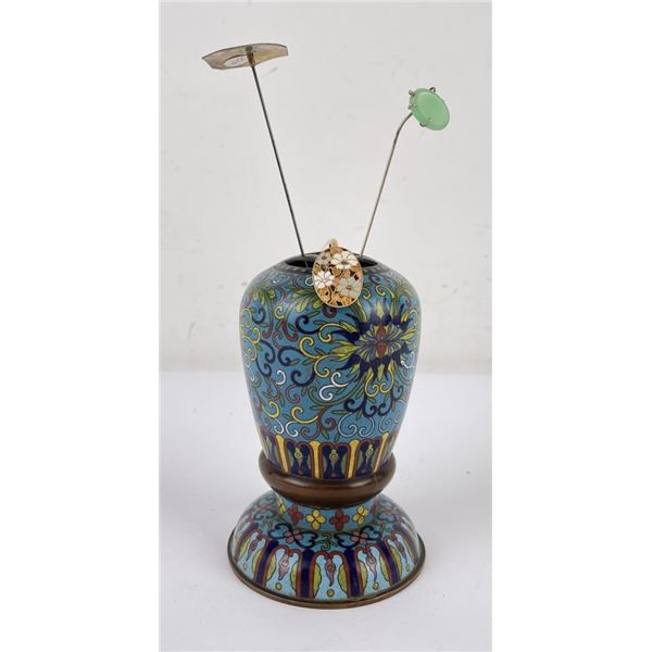 Antique Chinese Cloisonne Hatpin Holder