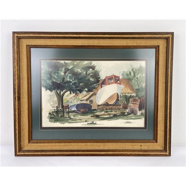 Mid Century Boat Watercolor Painting