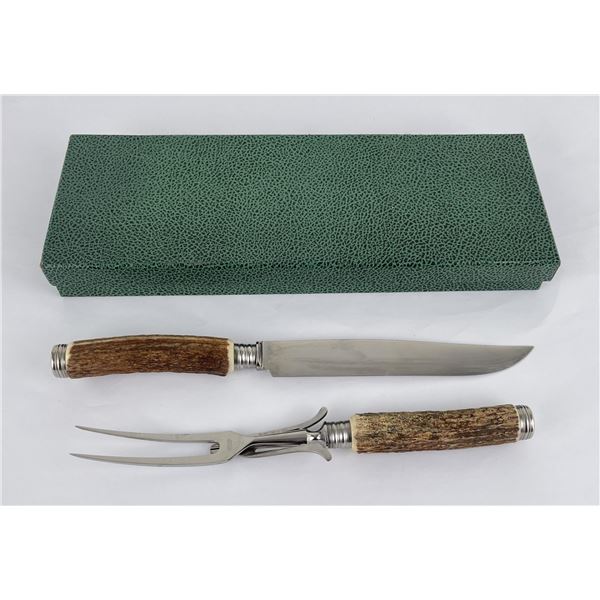 Antique Elk Stag Horn Carving Set