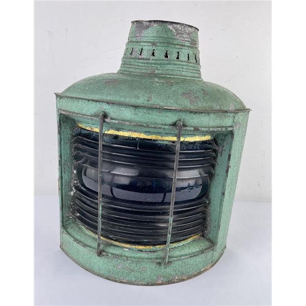 Antique Ships Lantern Green Painted Blue Lens