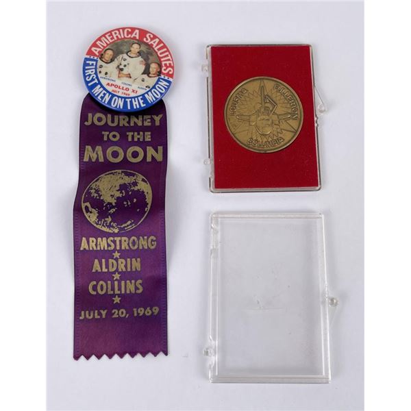 NASA Apollo 11 Moon Landing Button and Coin