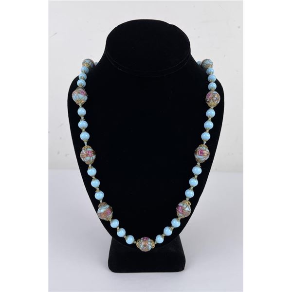 Antique Blue Blown Glass Bead Necklace