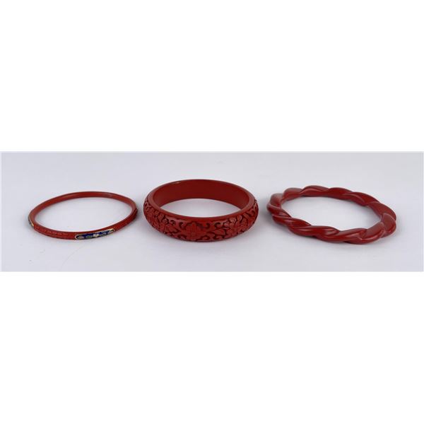Chinese Carved Cinnabar Bangle Bracelets