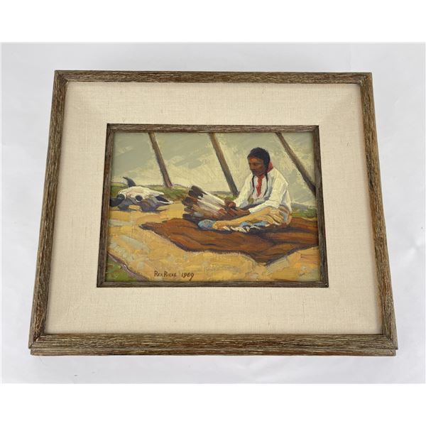 Rex Rieke Indian Buffalo Oil on Board Painting