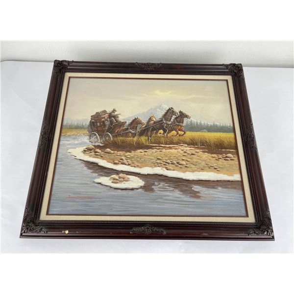 John Stanford Stagecoach Oil on Canvas Painting
