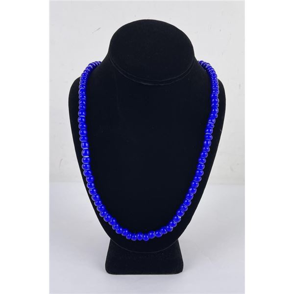 Blue White Heart Indian Trade Bead Necklace