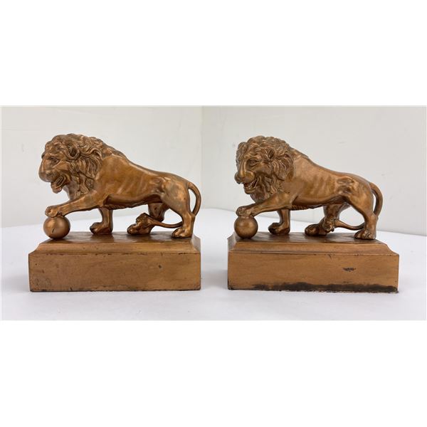 Antique Lion on Ball Bookends