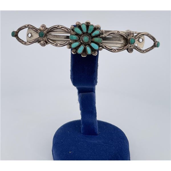 Zuni Sterling Silver Turquoise Hair Barrette