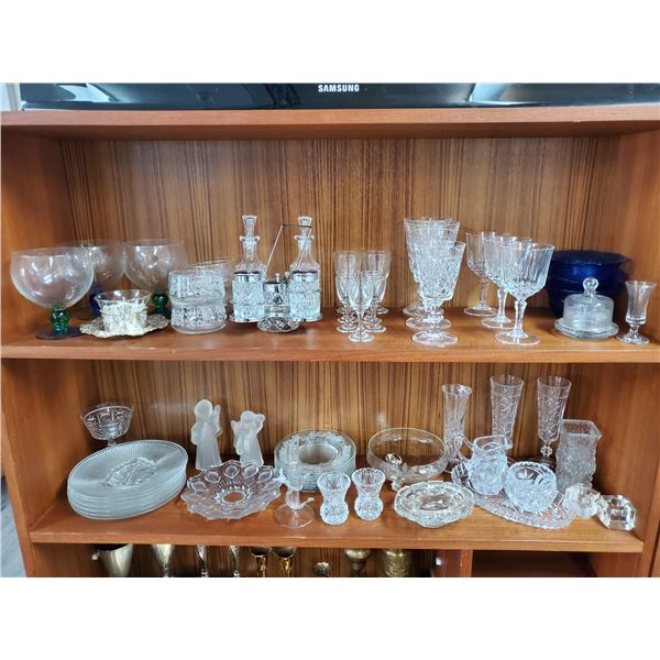 2 Shelves of Orinmental glass serving dishes