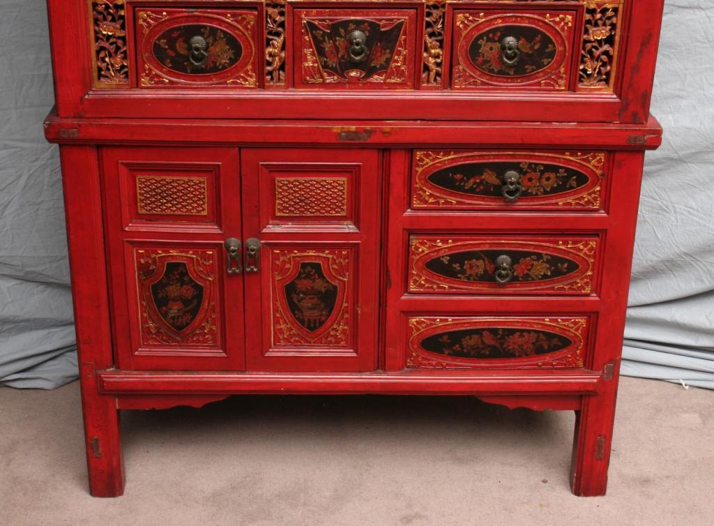 Vintage Chinese Red Lacquer Armoire Or Cabinet