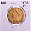 Image 1 : 1891-CC $10 Liberty Head Eagle Gold Coin