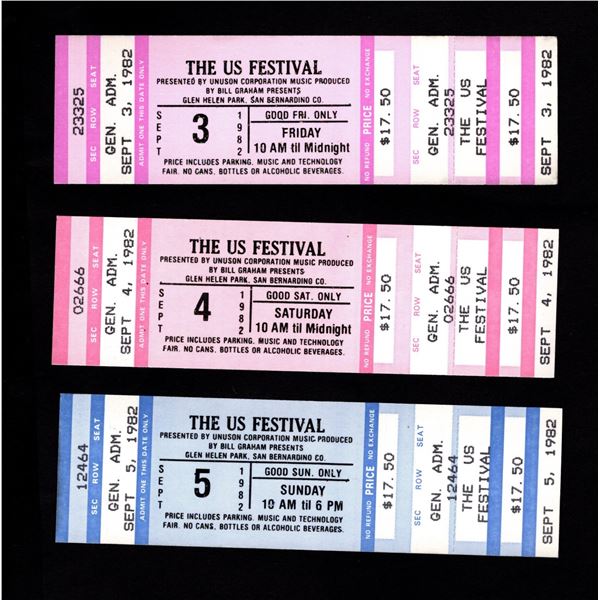 The Us Festival - 1982 - Complete Unused Ticket Set!