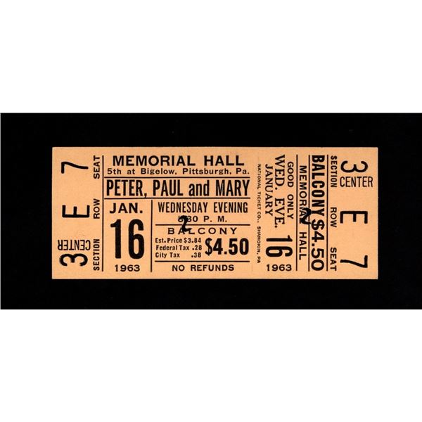 Peter, Paul and Mary - Unused Ticket 1963
