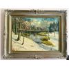 Image 1 : Oil on Canvas Painting In Antique Gilded Frame - Wintery Lake Scene
