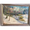 Image 3 : Oil on Canvas Painting In Antique Gilded Frame - Wintery Lake Scene