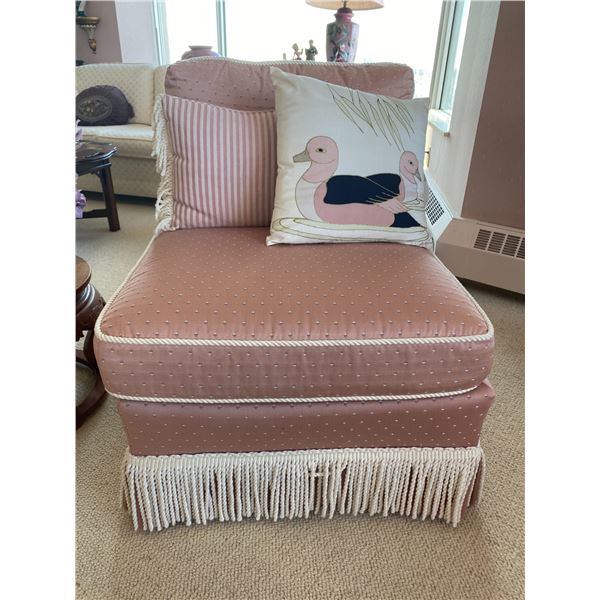 Matching Vintage Soft Pink Cushioned Chairs With Accent Pillows