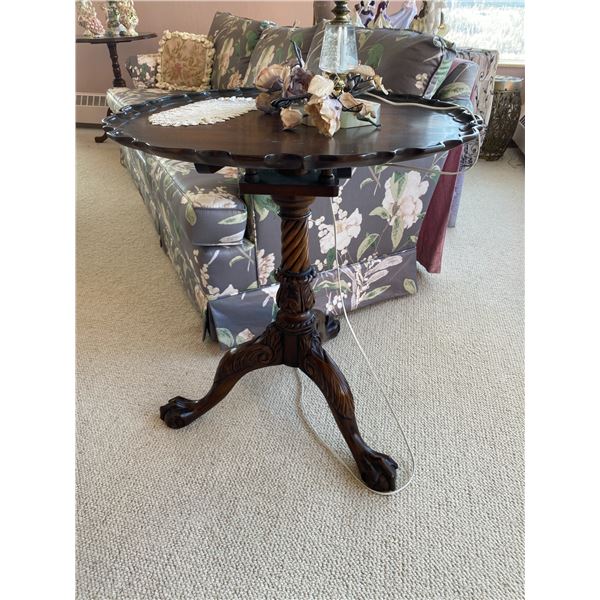 Round Antique Side Table & Table Lamp