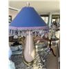 Image 1 : Table Lamp with Tassled Shade With Decoractive Brass Flowers Wrapped Around Base