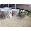 Image 1 : Three Matching Planters Pots with Hand Painted Fan/Floral Design